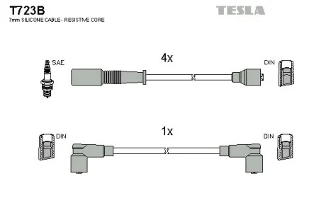 Кабель зажигания, к-кт Fiat, Lancia 89-99 1,8;2,0 TESLA T723B
