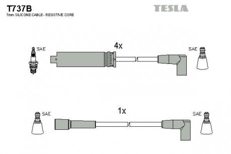 Кабель запалювання к-кт Daewoo Espero 91-98 1,8 TESLA T737B