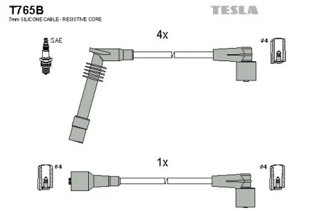 Кабель зажигания, к-кт Opel Astra, Corsa 91-01 1,2;1,4 TESLA T765B
