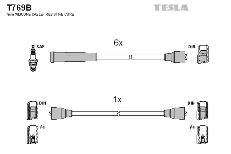 Кабель зажигания, к-кт Opel 79-90 2,5;2,8;3,0 TESLA T769B