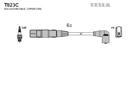 Кабель зажигания, к-кт Ford Galaxy 2,8 96-00,VW 2,8 VR6 92-00 TESLA T823C