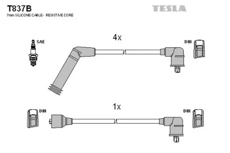 Кабель запалювання к-кт HY 89-96 1,3 TESLA T837B
