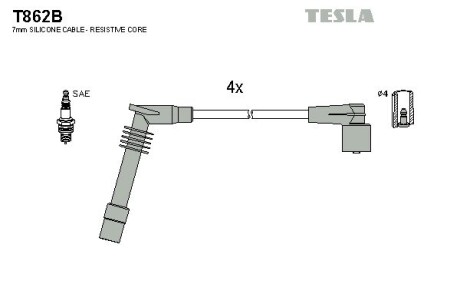 Кабель зажигания, к-кт Opel Omega 94-02 2.0 TESLA T862B