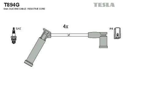Кабель зажигания, к-кт Ford Fiesta,Fusion,Focus I 1.25,1.4,1.6 96- TESLA T894G