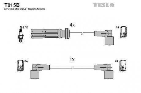 Кабель запалювання к-кт Volvo 740,940,960 85-98 2,0 TESLA T915B