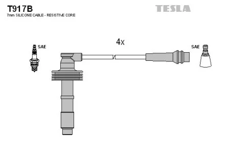 Кабель зажигания, к-кт Renault, Volvo 95-01 1,6;1,9T;2,0;2,0T TESLA T917B (фото 1)