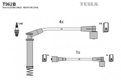 Провода высоковольтные Opel 1.2-1.6 Corsa / Vectra TESLA T962B (фото 1)