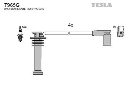 Кабель зажигания, к-кт Ford Fiesta 05- 2,0, Mondeo III 00- 1,8;2,0 TESLA T965G (фото 1)