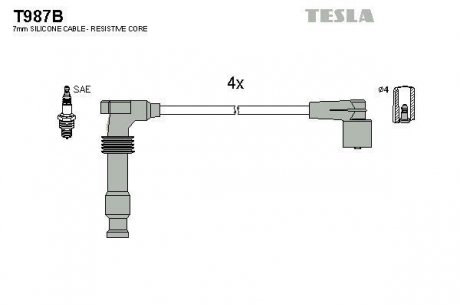 Комплект высоковольтных проводов TESLA T987B