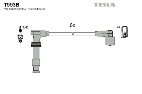 Кабель зажигания, к-кт Кабель зажигания, к-кт Opel Vectra B 2.5i V6 TESLA T993B