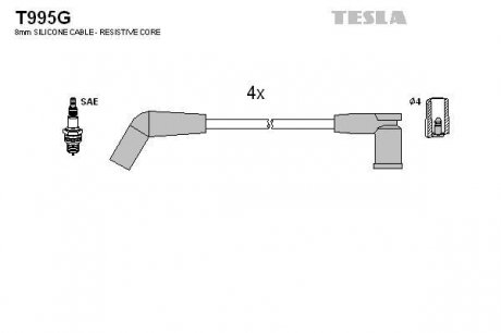 Комплект высоковольтных проводов TESLA T995G