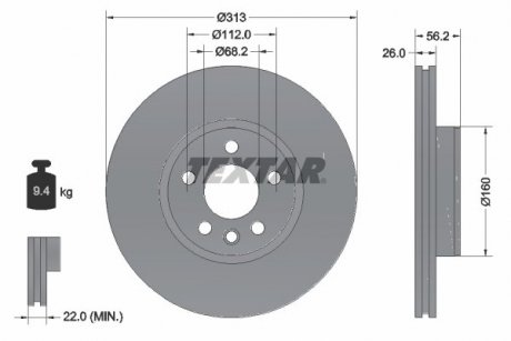 Диск тормозной FORD / SEAT / VW Galaxy / Alhambra / T4 "F D = 313mm" 90-10 TEXTAR 92109905 (фото 1)