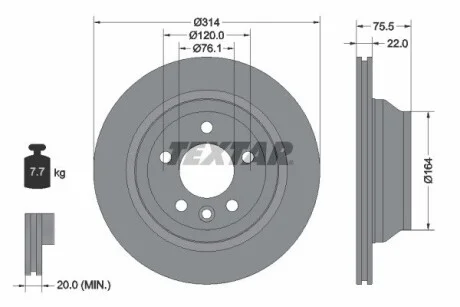 Диск тормозной VW Multivan / Touareg / T5 R D = 314mm 02-15 TEXTAR 92121903