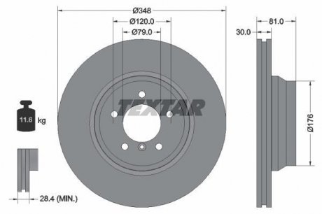 Диск тормозной BMW 7 (E65) передняя сторона D = 348mm 01- 09 TEXTAR 92122905 (фото 1)