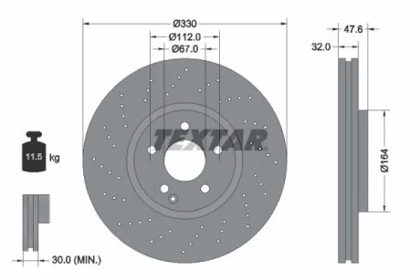 Диск тормозной MERCEDES E (W211) / S (W220) передняя сторона D = 330mm 02-09 TEXTAR 92124100