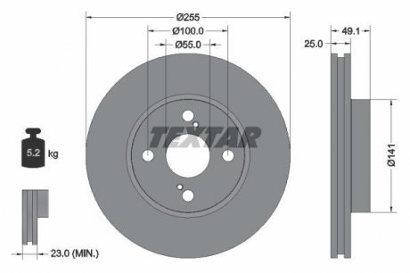 Диск тормозной TOYOTA Corolla / Prius передняя сторона D = 255mm 97-13 TEXTAR 92125903 (фото 1)