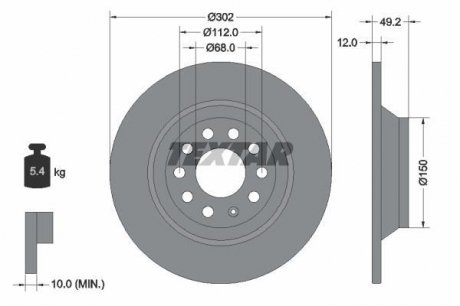 Диск гальмівний AUDI A6 "R D=302mm "04-18 TEXTAR 92132503 (фото 1)