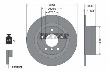 Диск тормозной BMW 1 (E81) / 3 (E90) R D = 296mm 04-13 TEXTAR 92133103 (фото 1)