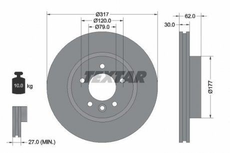 Диск тормозной LAND ROVER Discovery / Range Rover Sport передняя сторона D = 317mm 04-10 TEXTAR 92134505 (фото 1)