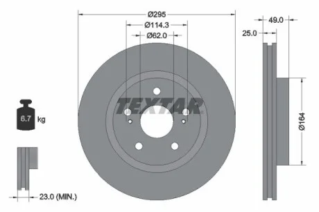 Диск тормозной SUZUKI Grand Vitara "F D = 295mm" 05 >> TEXTAR 92156503