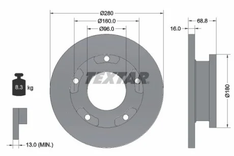 Фото 1 - диск гальмівний FORD Transit R D = 280mm 06-14 TEXTAR 92159100 Диск гальмівний FORD Transit R D = 280mm 06-14 TEXTAR 92159100 (фото 1)