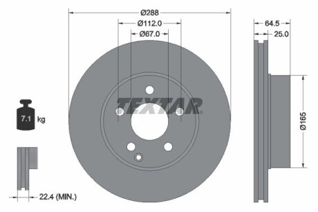 Диск тормозной MERCEDES C (W204) передняя сторона D = 288mm 07-14 TEXTAR 92159603 (фото 1)