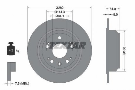 Диск тормозной HONDA Accord R D = 282mm 03-08 TEXTAR 92165803 (фото 1)
