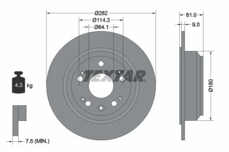 Диск тормозной HONDA Accord R D = 282mm 03-08 TEXTAR 92165803