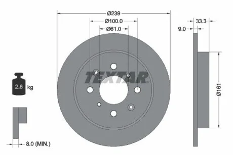 Диск тормозной передний HONDA Jazz III "R "08 >> TEXTAR 92204000