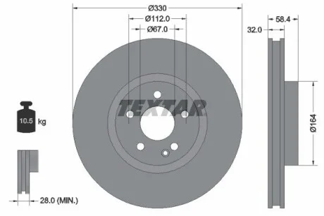 Диск тормозной MERCEDES Vito передняя сторона D = 330 11-14 TEXTAR 92279403 (фото 1)