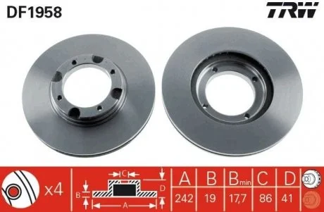 Диск тормозной (1 шт.) HYUNDAI Accent / Excel / Pony / Pony XP / S-Coupe / Verna TRW DF1958