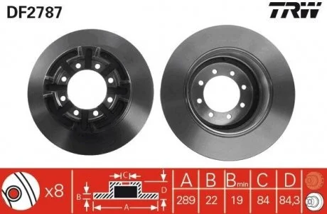 Фото 1 - диск тормозной (1 шт.) IVECO Daily "R D=289mm \'\'89>> TRW DF2787 Диск тормозной (1 шт.) IVECO Daily "R D=289mm \'\'89>> TRW DF2787 (фото 1)