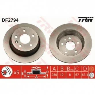 Диск тормозной (1 шт.) MERCEDES V200 / V220 / V230 / V280 / Vito 108 / Vito 110 / Vito 112 / Vito 1 TRW DF2794