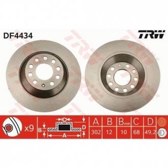 Диск тормозной (1 шт.) AUDI A6 задняя сторона 04 - TRW DF4434 (фото 1)