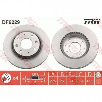 Диск тормозной (1 шт.) KIA Cerato передняя сторона D = 275mm 04 - TRW DF6229