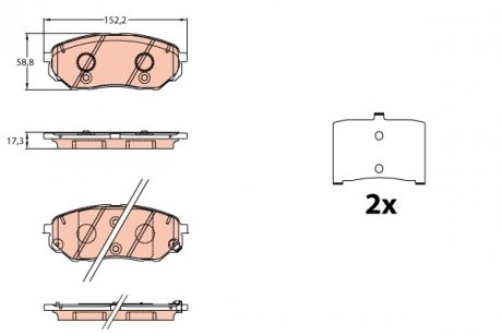 Тормозные колодки дисковые KIA Sorento передняя сторона 15 - TRW GDB3638 (фото 1)