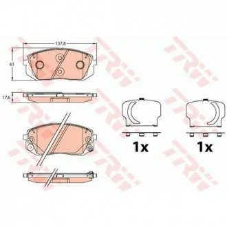 Тормозные колодки дисковые HYUNDAI / KIA I40 / Tucson / Stortage передняя сторона 15 - TRW GDB3642