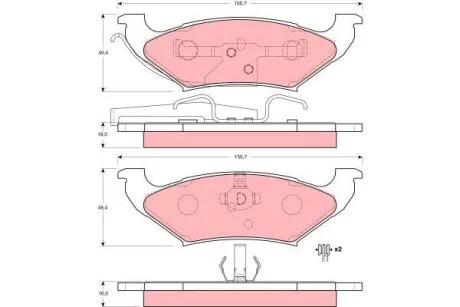 Комплект гальмівних колодок задн, CHRYSLER GRAND VOYAGER III, VOYAGER III DODGE CARAVAN LINCOLN CONTINENTAL, CONTINENTAL TOWN CAR, TOWN CAR II PLYMOUTH VOYAGER 2.0-4.6 10.90-12.02 TRW GDB4045