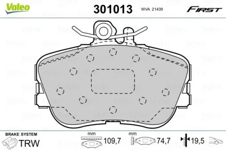 Тормозные колодки дисковые MERCEDES C-Class "1,8-2,8 "F "93-01 Valeo 301013