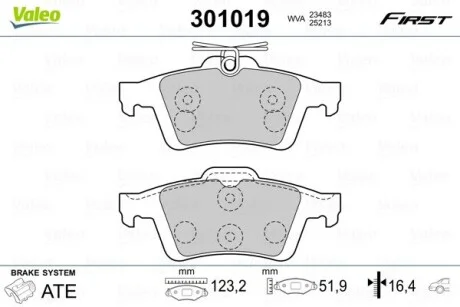 Тормозные колодки дисковые FORD/VOLVO C-Max/Focus/C30/C70/S40/V40/V50 "1,0-2,5 "R "03>> Valeo 301019