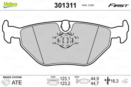 Тормозные колодки дисковые BMW 5(E39) "2,0-4,4 "R "95-04 Valeo 301311