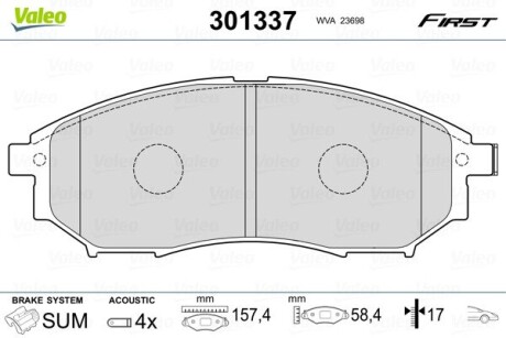 Тормозные колодки дисковые INFINITI/NISSAN/RENAULT EX/G/M/M37/Q70/Murano/Qashqai/Koleos "F "03>> Valeo 301337