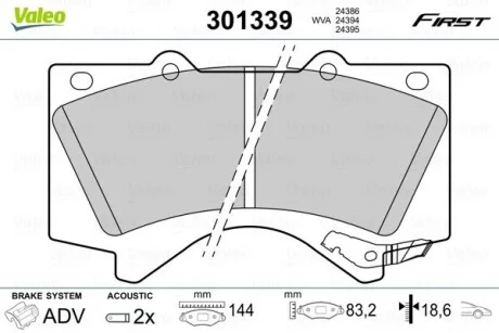 Тормозные колодки дисковые TOYOTA LandCruiser/Prado "2,8-4,7 "F "08>> Valeo 301339
