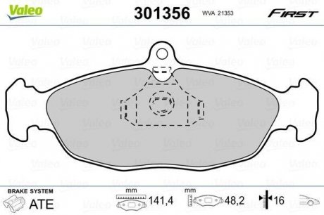 Тормозные колодки дисковые DAEWOO/OPEL Lanos/AstraF/Combo/CorsaAB/KadettE/VectraA "1,0-1,8 "F "82>> Valeo 301356 (фото 1)