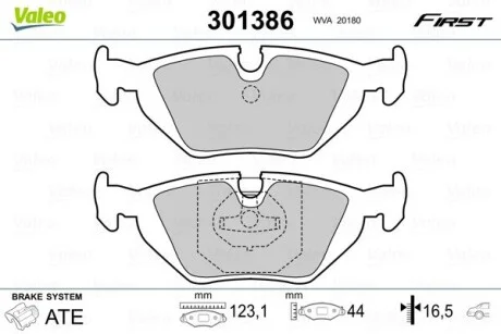 Тормозные колодки дисковые BMW 3/Z1/Z3 "1,6-3,0 "R "88-03 Valeo 301386