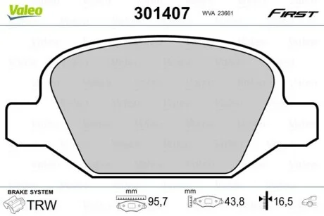 Тормозные колодки дисковые ALFA/FIAT/LANCIA 147/156/GT/Linea/Lybra "1,4-3,2 "R "97>> Valeo 301407