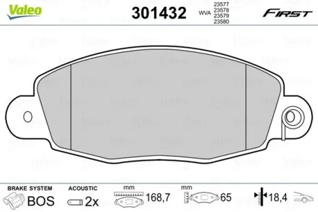Тормозные колодки дисковые FORD Transit "2,0-2,4 "F "00-06 Valeo 301432