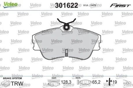 Тормозные колодки дисковые VW Transporter "1,8-2,5 "F "90-03 Valeo 301622