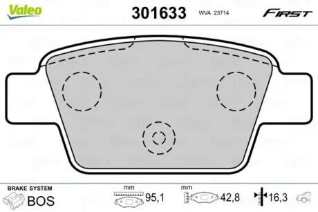Тормозные колодки дисковые ALFA/FIAT/LANCIA Mito/Bravo/Multipla/Stilo/Delta "1,2-2,4 "R "99>> Valeo 301633