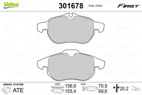 Тормозные колодки дисковые CADILLAC/FIAT/HYUNDAI/OPEL/SAAB BLS/GSantaFe/VectraC "1,6-3,2 "F "02>> Valeo 301678